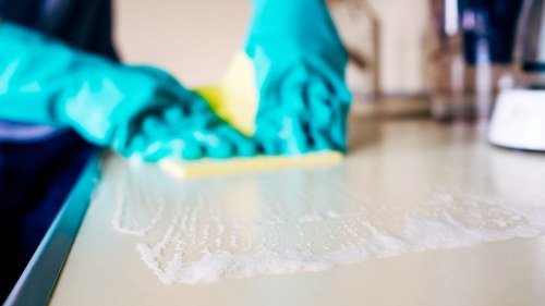 Cleaner preparing a tidy living room in Stjohnswood